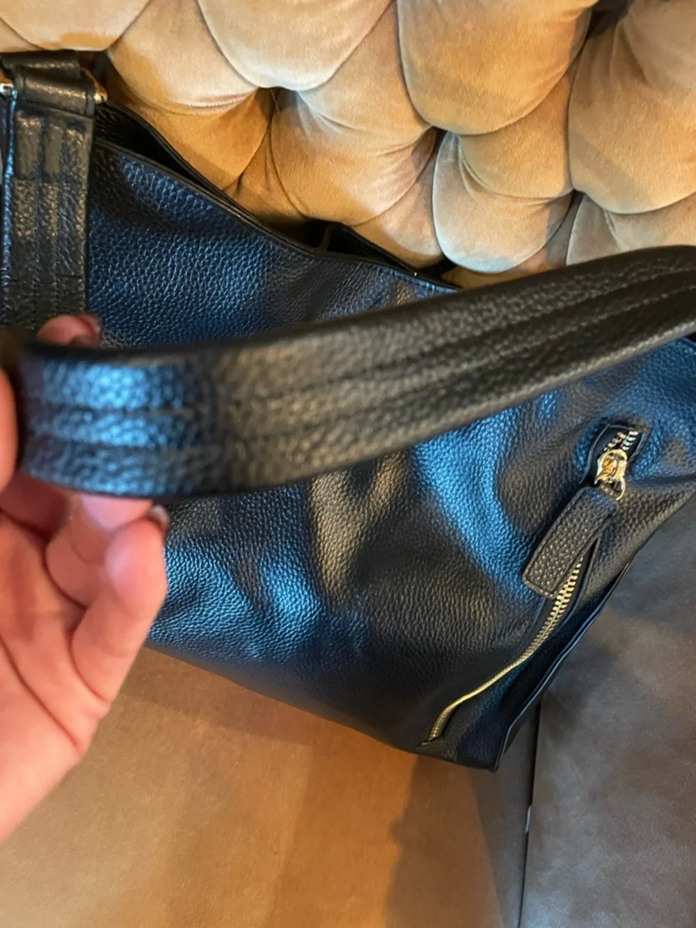 Classic Black Pebbled Leather Hobo Shoulder Bag Tote Le Monde